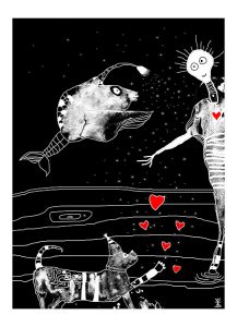 kosmiske venner postkort 2017 helen kholin illustrationer illustrations create together kosmiske kunst art kunst
