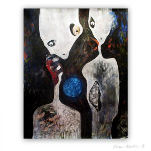 7 UFO 7 Aliens and Neutron Star 100×80 cm rumvaesen kosmisk kunst space art helen kholin abstrakte malerier til salg painting