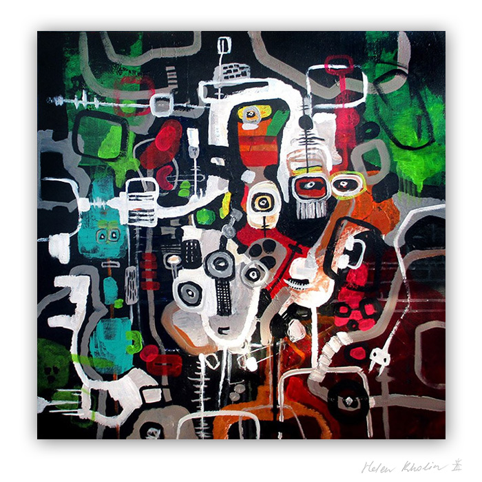 14 Cyberspace People Dark matter 80x80 cm abstrakte malerier helen kholin 2016 painting