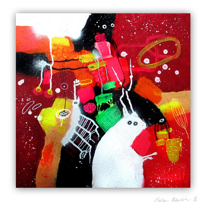 16 Space friends and Magical Rabbit kanin 50x50 cm abstrakte malerier helen kholin 2016 painting
