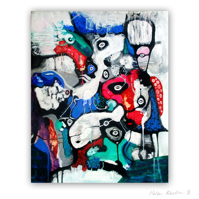 21 People and Dragon 100×80 cm abstrakte malerier helen kholin 2018 painting