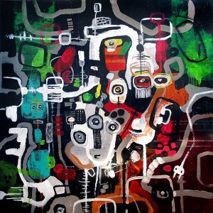 Cyberspace People Dark matter 80x80 cm abstrakte malerier helen kholin 2016