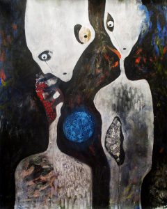 UFO Aliens and Neutron Star rumvaesen helen kholin abstrakte malerier 100x80 cm 2017