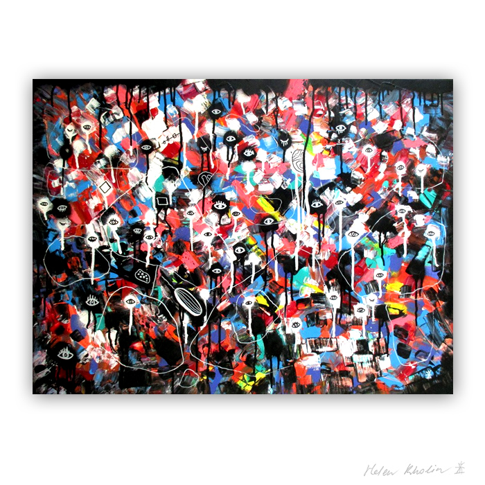4 Colorful world 1 Planet of eyes 4 oerjne 80x60 cm acrylic on canvas abstrakte malerier til salg helen kholin
