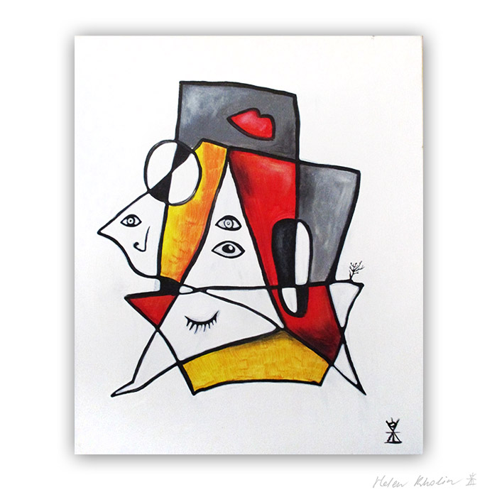 1 People and chess abstrakt maleri 60×50 cm artseries eyes 1 by helen kholin til salg painting