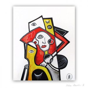 6 man and yellow figure abstrakt maleri 60×50 cm artseries eyes 6 by helen kholin sold solgt